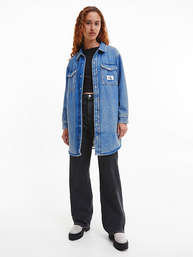 blue lang gewatteerd denim shirtjack voor dames - calvin klein jeans