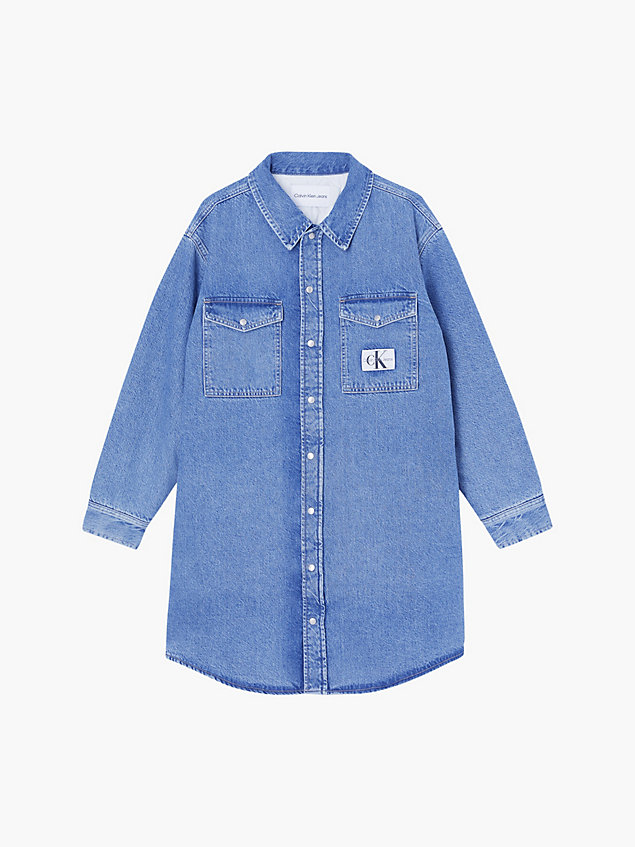 blue długa ocieplana kurtka koszulowa z jeansu dla kobiety - calvin klein jeans