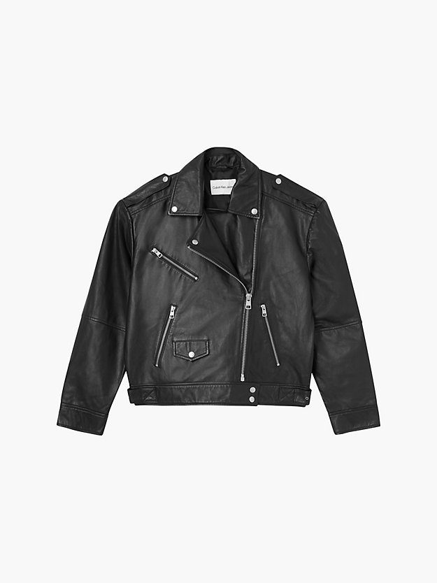 ck black relaxed leather biker jacket for women calvin klein jeans