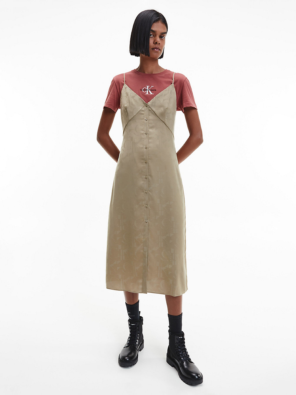 LOGO AOP WOODRIDGE Button-Through Midi Slip Dress undefined women Calvin Klein