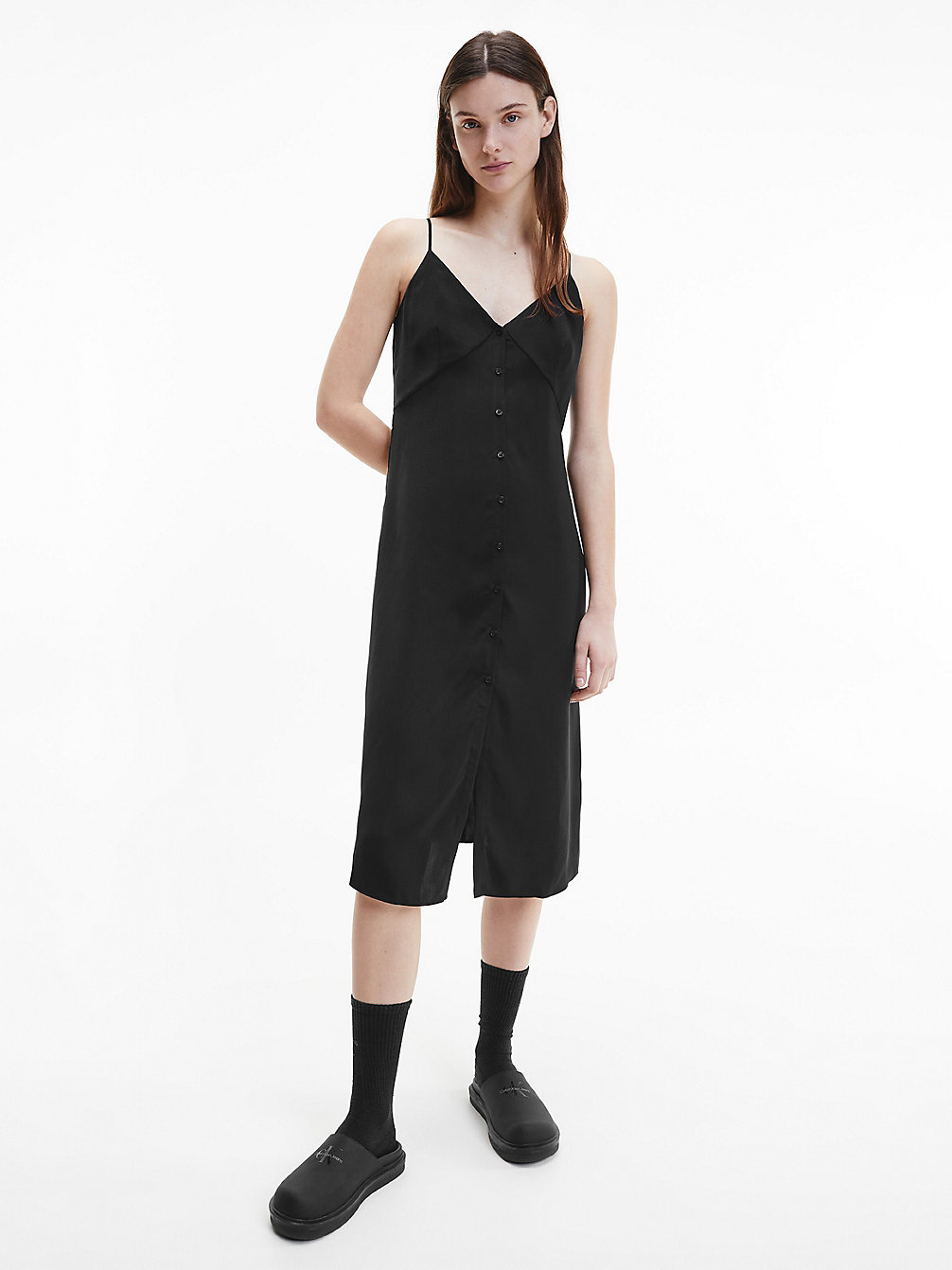 CK BLACK Button-Through Midi Slip Dress undefined women Calvin Klein