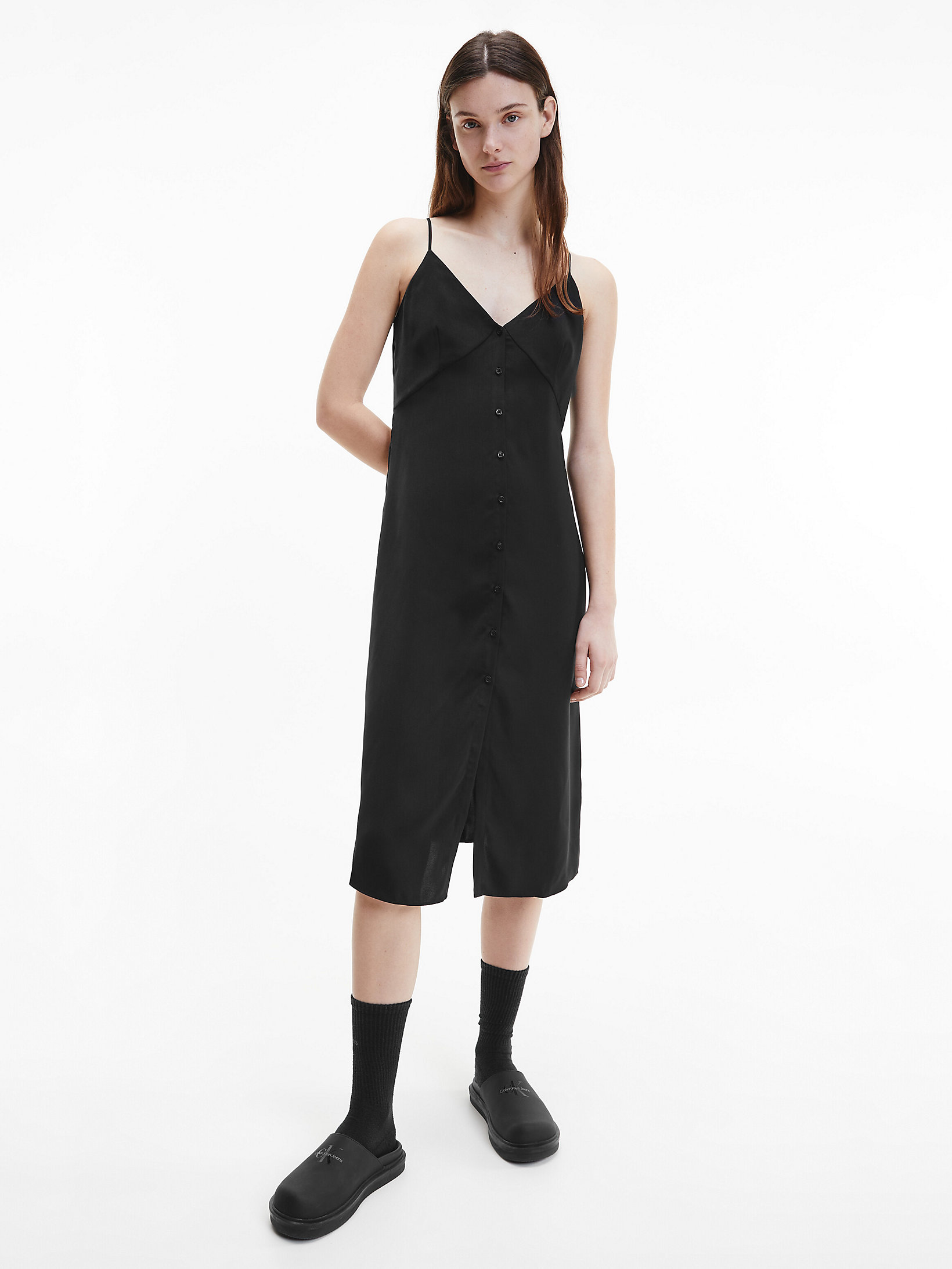 CK Black Button-Through Midi Slip Dress undefined women Calvin Klein