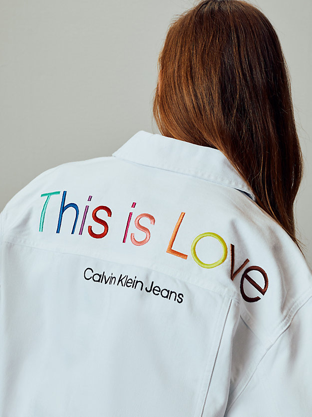 BRIGHT WHITE Cropped Oversized Denim Jacket - Pride for women CALVIN KLEIN JEANS