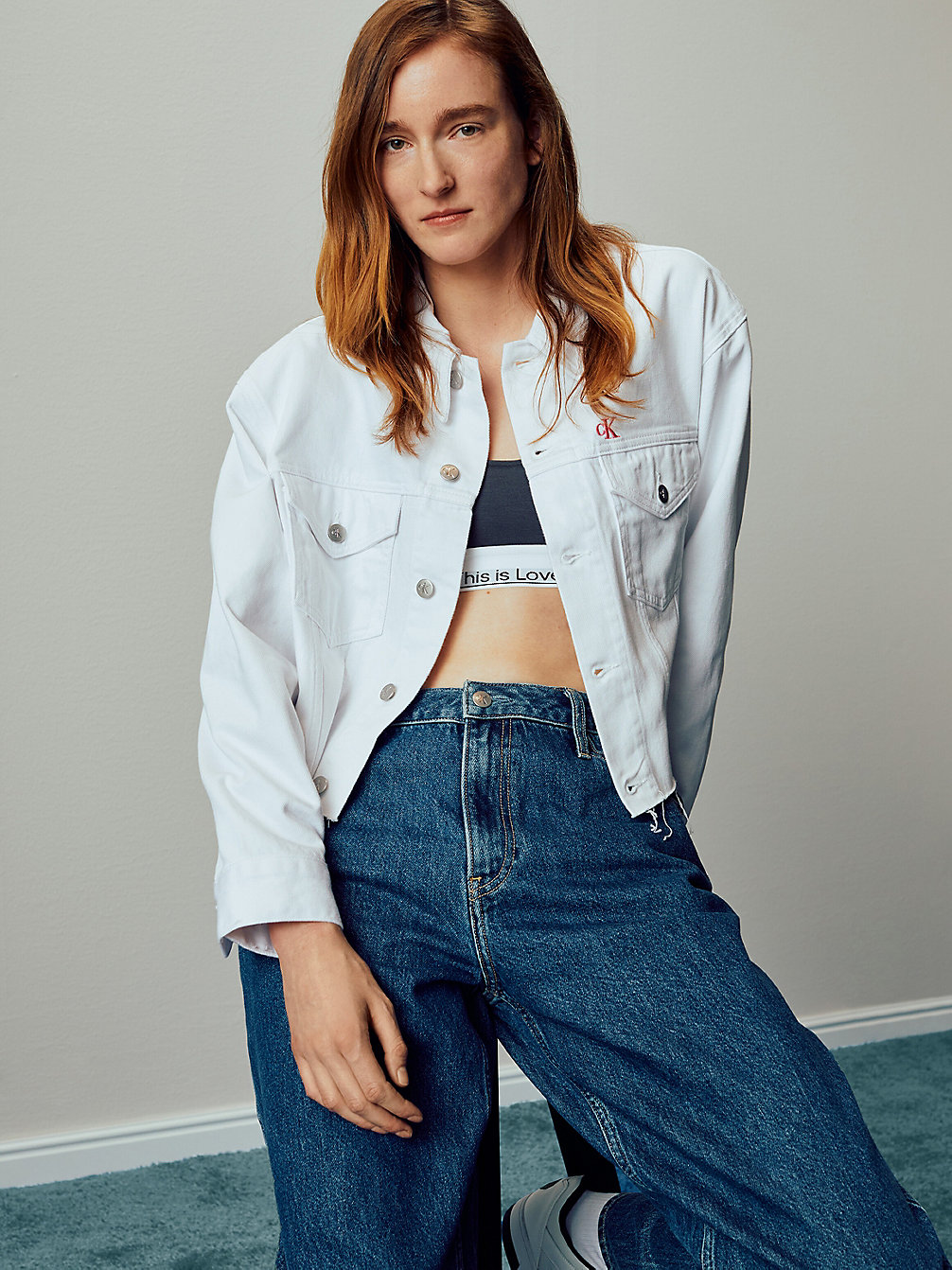 BRIGHT WHITE Giacca Di Jeans Corta Oversize - Pride undefined donna Calvin Klein