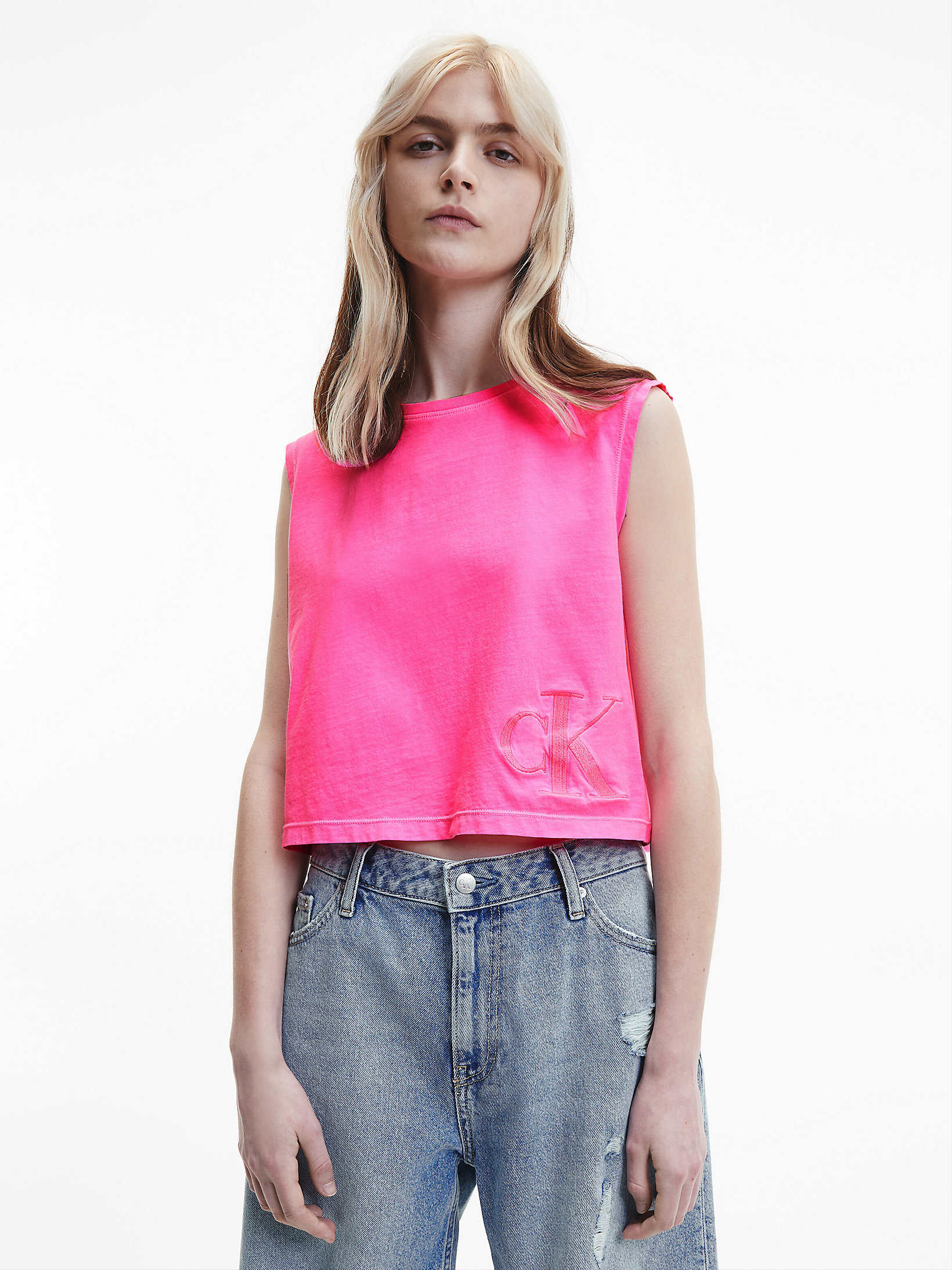 Neon Pink Tanktop In Acid-Waschung undefined Damen Calvin Klein