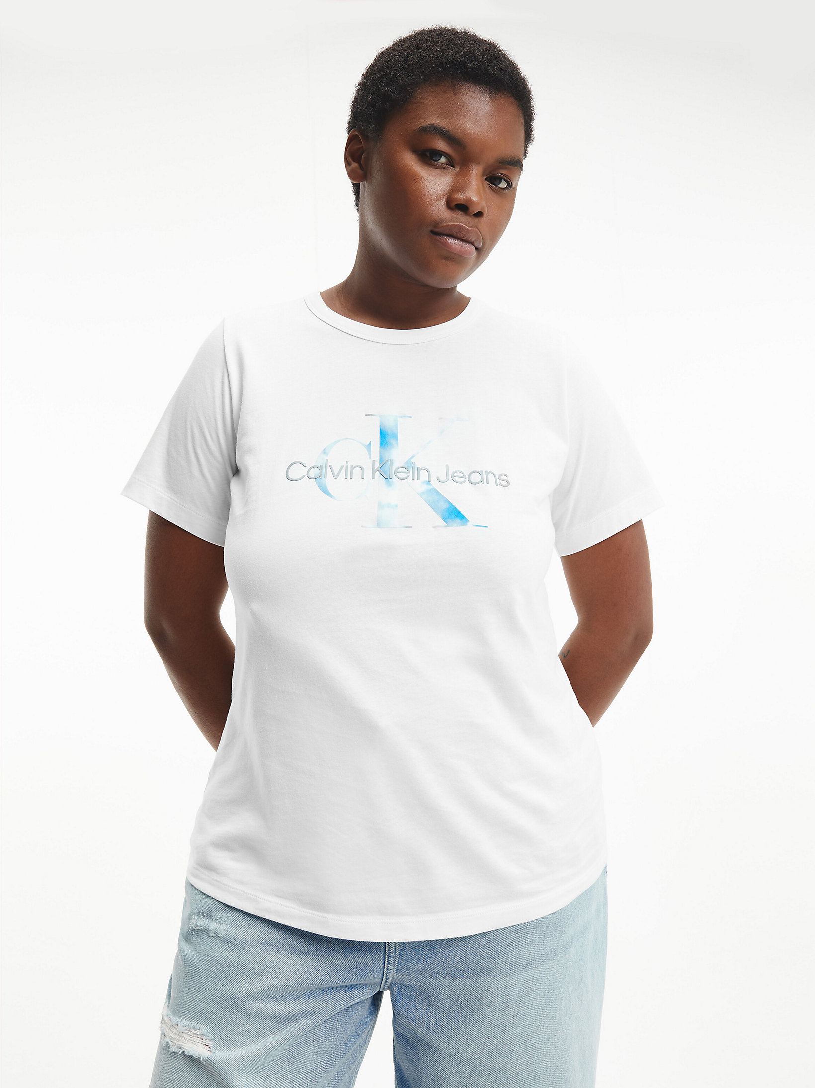 Bright White Plus Size Monogram T-Shirt undefined women Calvin Klein