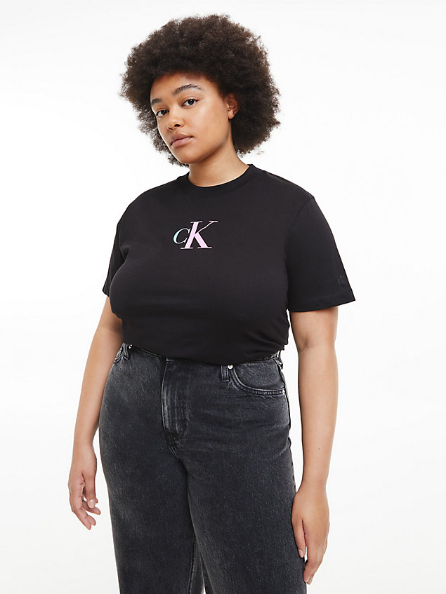 black monogramm-t-shirt in großen größen für damen - calvin klein jeans