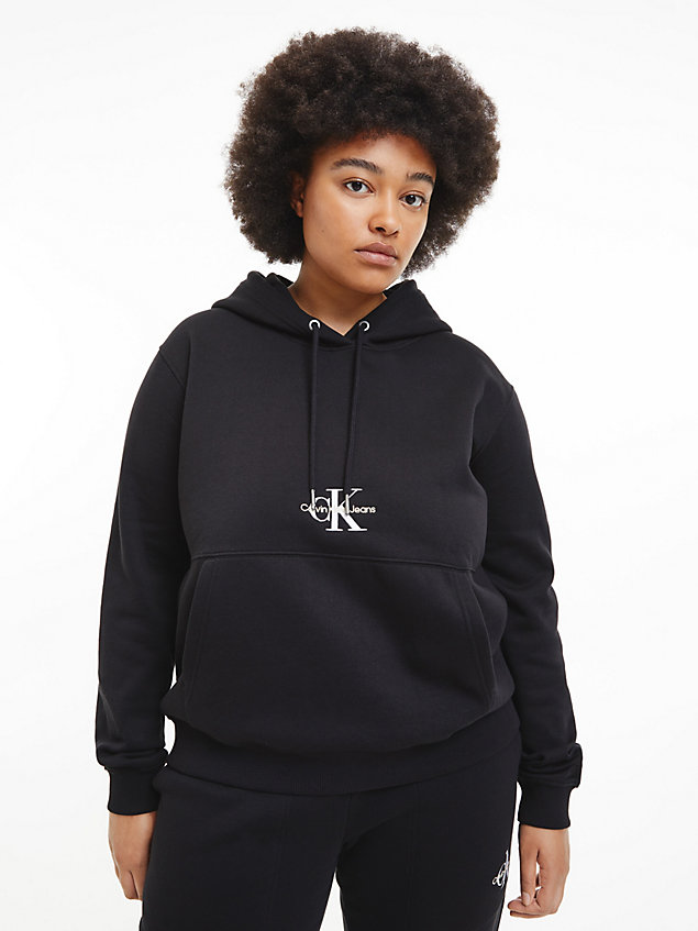 black monogramm-hoodie in großen größen für damen - calvin klein jeans