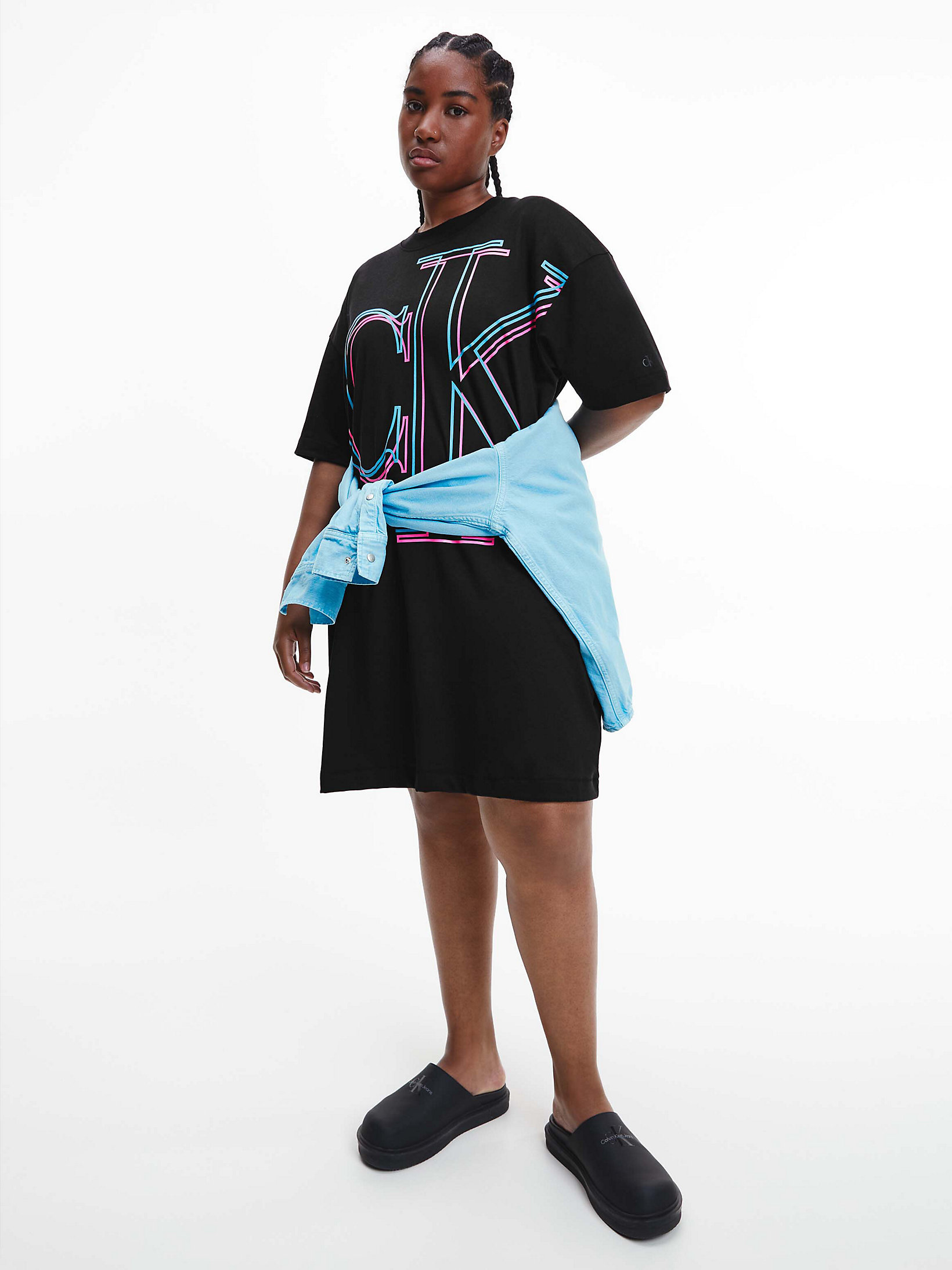 CK Black Monogramm-T-Shirt-Kleid In Großen Größen undefined Damen Calvin Klein