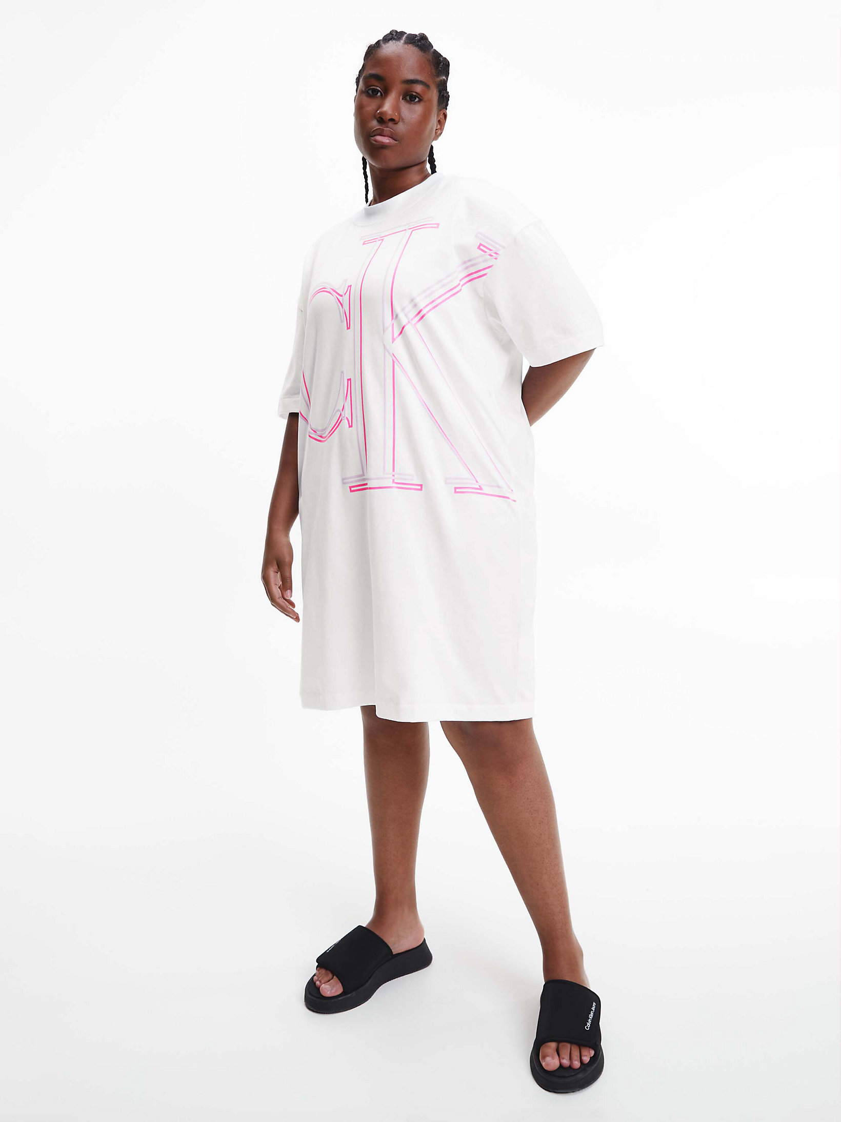 Bright White Plus Size Monogram T-Shirt Dress undefined women Calvin Klein