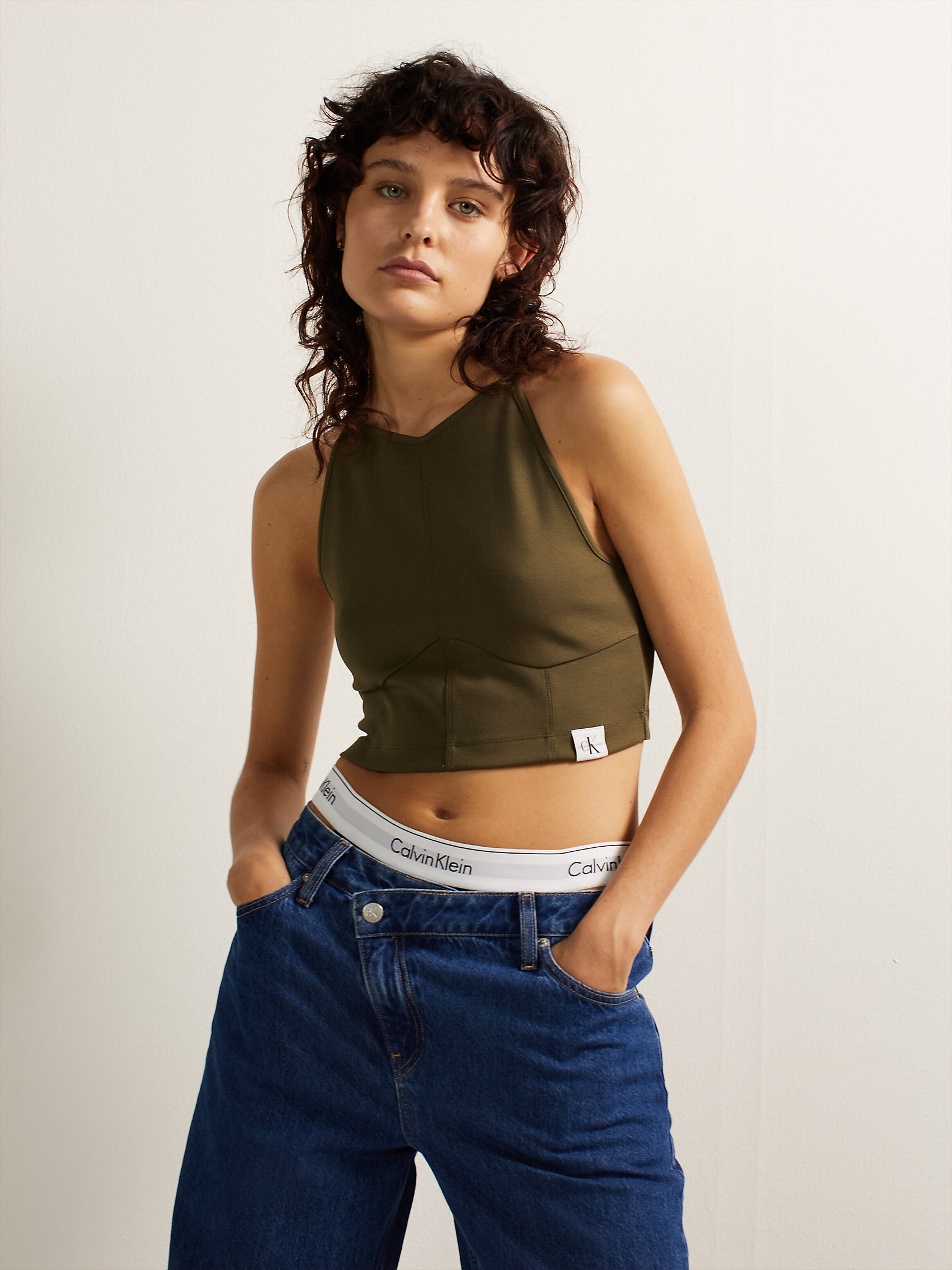 Ivy Green Punto Roma Jersey Cropped Tank Top undefined women Calvin Klein