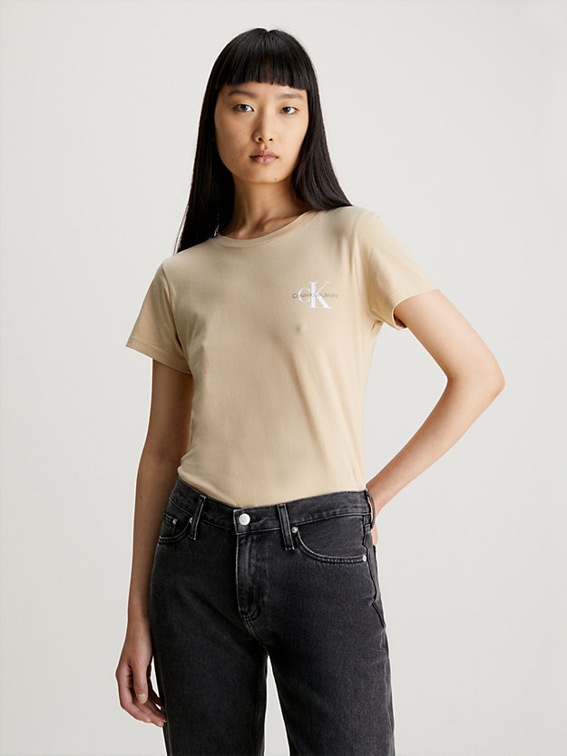 warm sand / bright white 2er-pack schmale t-shirts für damen - calvin klein jeans