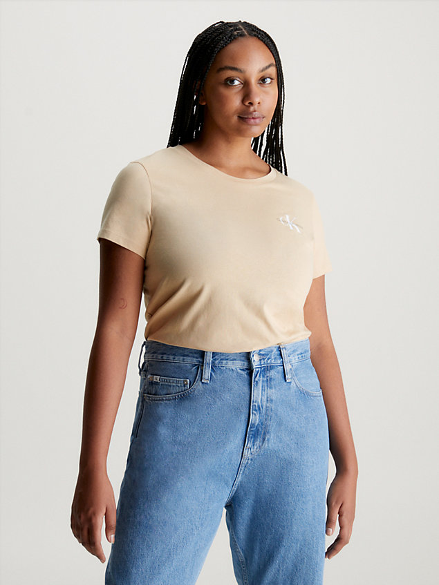 lot de 2 t-shirts slim beige pour femmes calvin klein jeans
