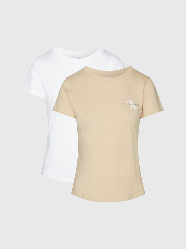 lot de 2 t-shirts slim warm sand / bright white pour femmes calvin klein jeans