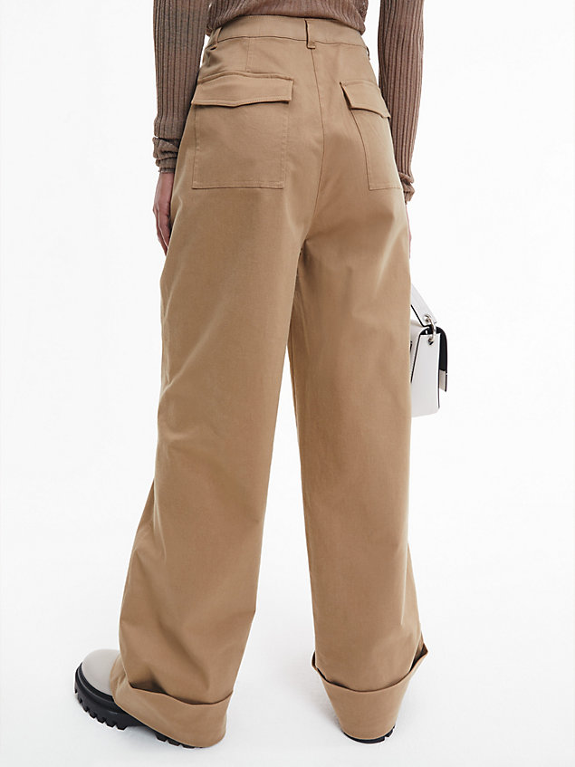 brown broek met wijde pijpen en hoge taille voor dames - calvin klein jeans