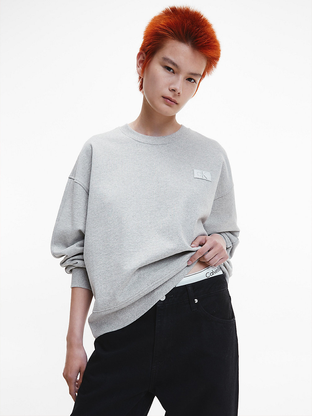 LIGHT GREY HEATHER Recycled Cotton Badge Sweatshirt undefined women Calvin Klein