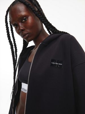 CK BLACK Oversized Reißverschluss-Hoodie aus recycelter Baumwolle für Damen CALVIN KLEIN JEANS