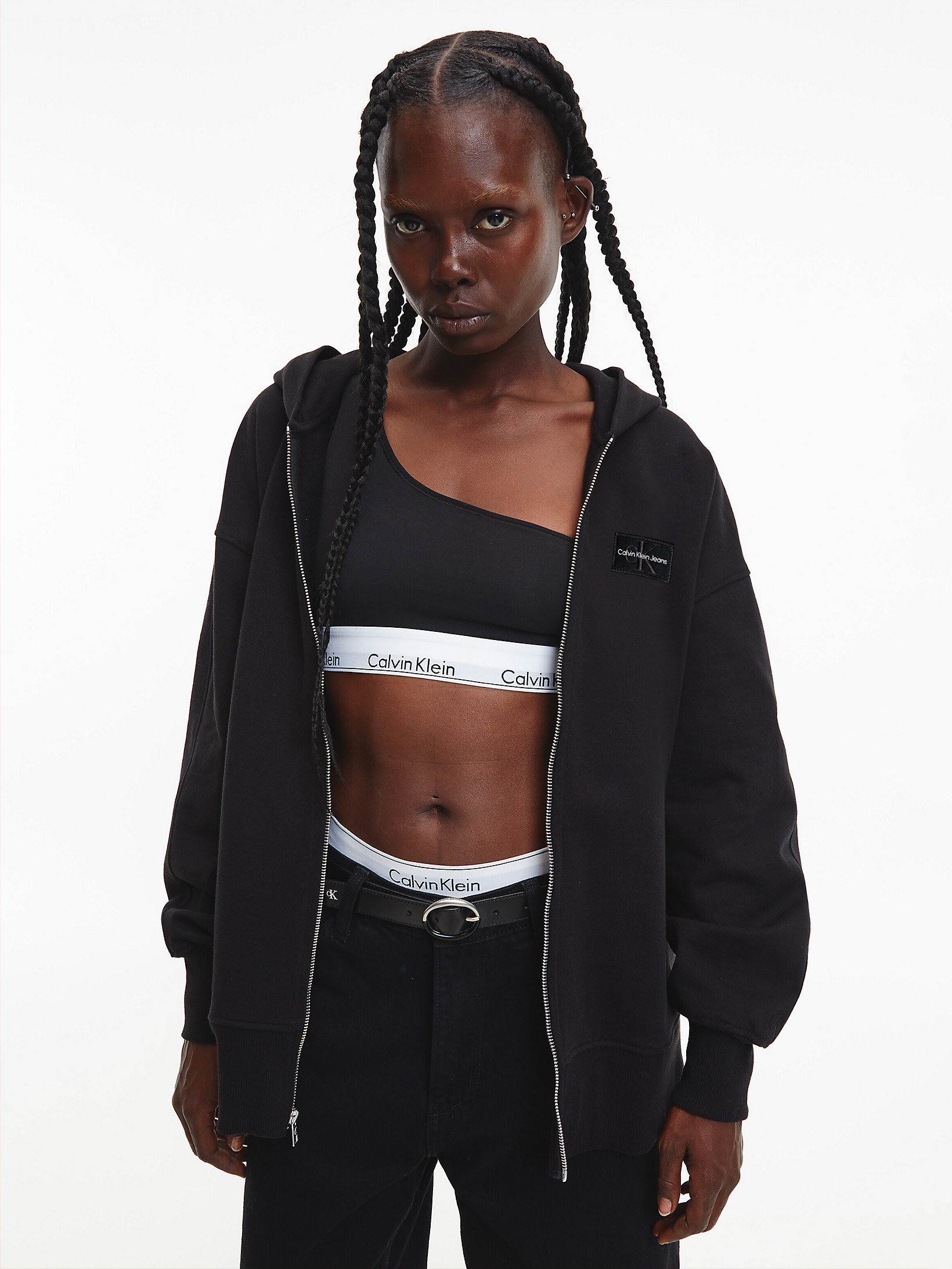 CK Black Oversized Recycled Cotton Zip Hoodie undefined women Calvin Klein