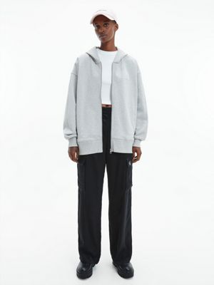LIGHT GREY HEATHER Sweat à capuche oversize zippé en coton recyclé for femmes CALVIN KLEIN JEANS