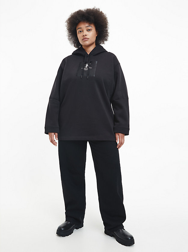 CK BLACK/ BRIGHT WHITE Bluza z kapturem z logo oversize dla Kobiety CALVIN KLEIN JEANS