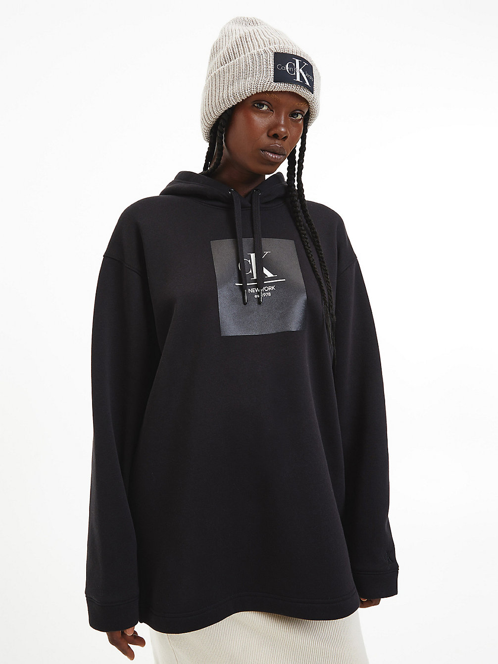 CK BLACK / BRIGHT WHITE Sweat-Shirt À Capuche Oversize Avec Logo undefined femmes Calvin Klein