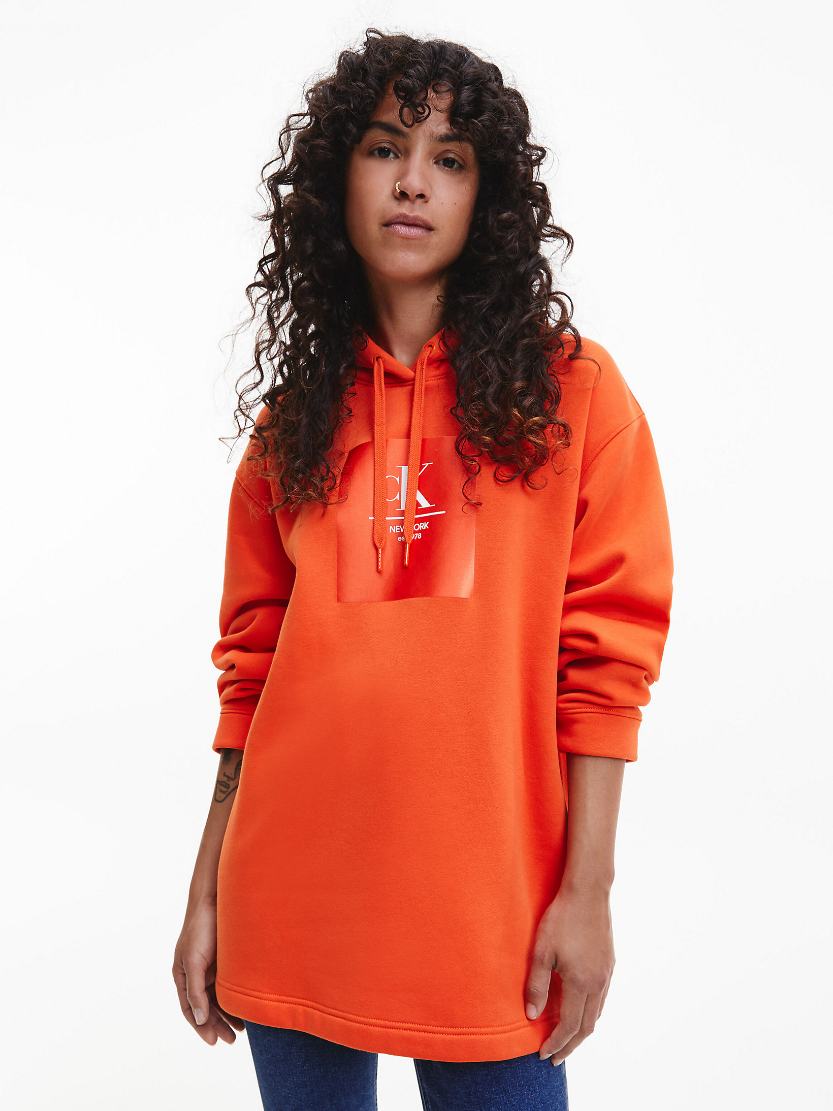 Coral Orange/bright White Oversized Logo Hoodie undefined women Calvin Klein