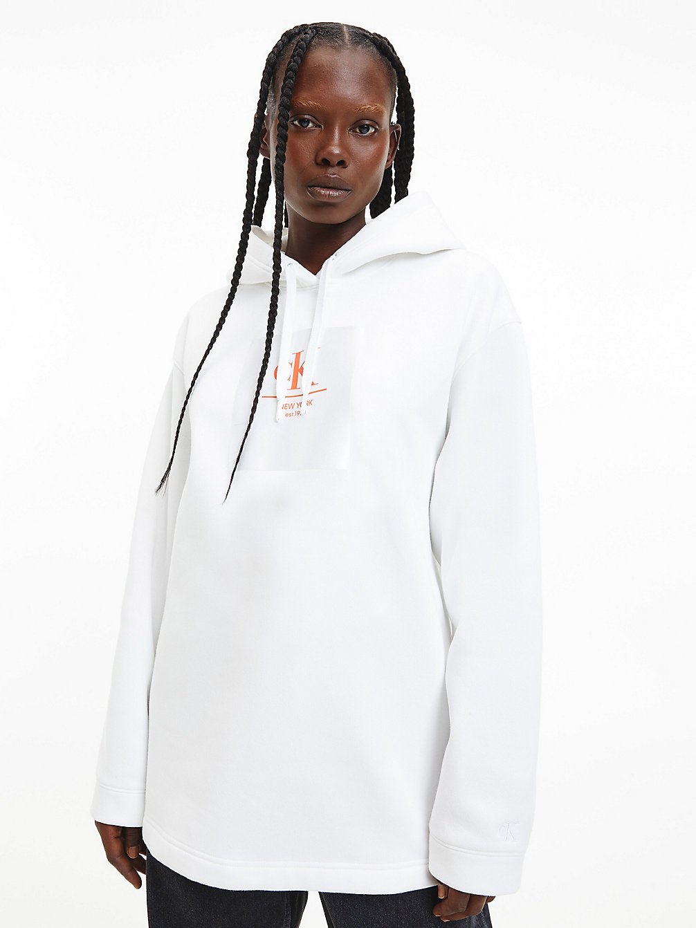 BRIGHT WHITE/CORAL ORANGE Oversized Logo Hoodie undefined women Calvin Klein