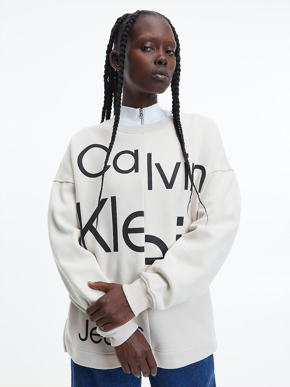 EGGSHELL / CK BLACK Oversized Logo-Sweatshirt Aus Recyceltem Material undefined Damen Calvin Klein
