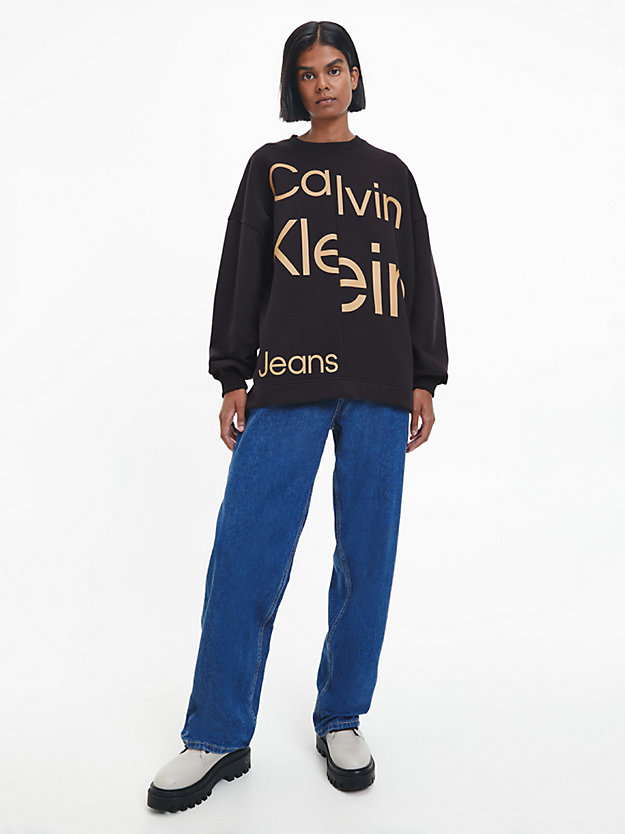 CK BLACK/TIMELESS CAMEL Oversized Logo-Sweatshirt aus recyceltem Material für Damen CALVIN KLEIN JEANS