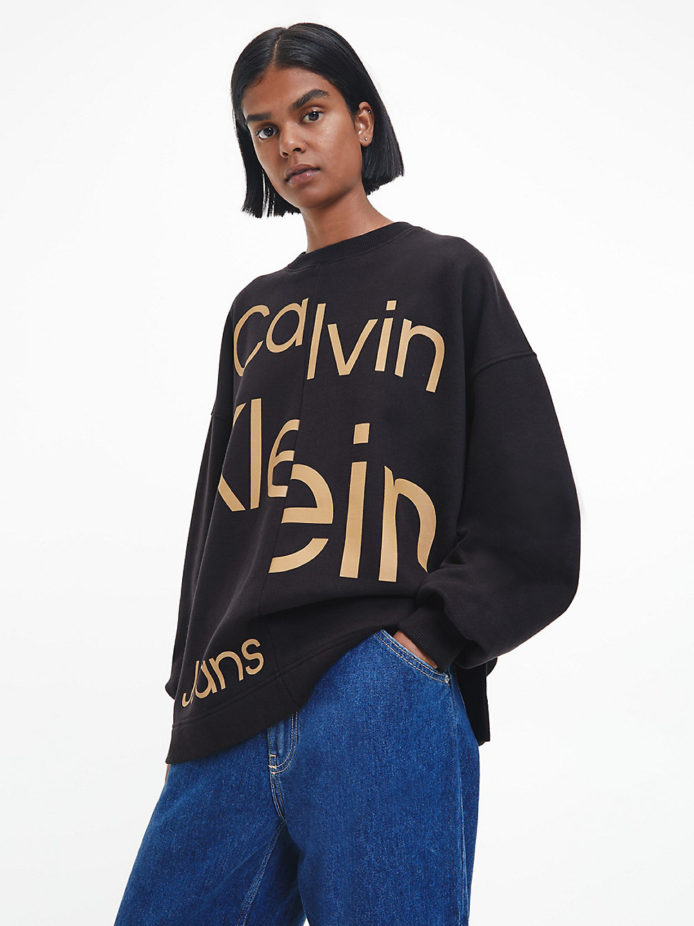 CK BLACK / TIMELESS CAMEL Felpa Oversize Con Logo Riciclata undefined donna Calvin Klein