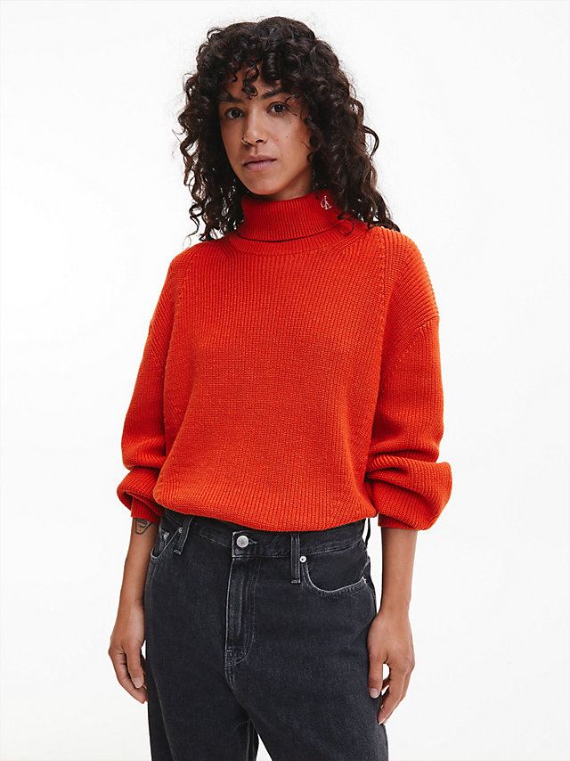 Coral Orange Organic Cotton Roll Neck Jumper undefined women Calvin Klein