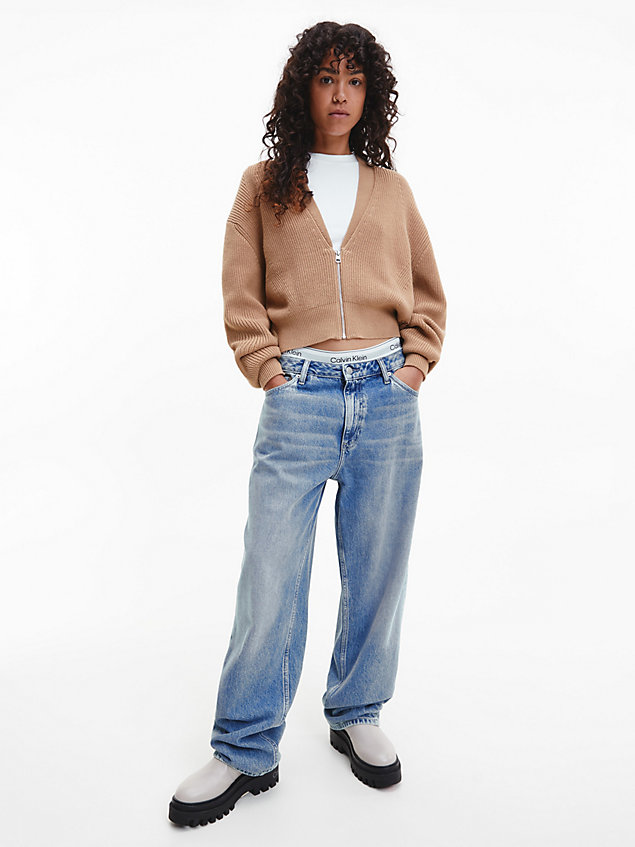 brown organic cotton zip up cardigan for women calvin klein jeans