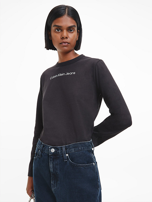 CK Black / Cirrus Grey Organic Cotton Long Sleeve T-Shirt undefined women Calvin Klein