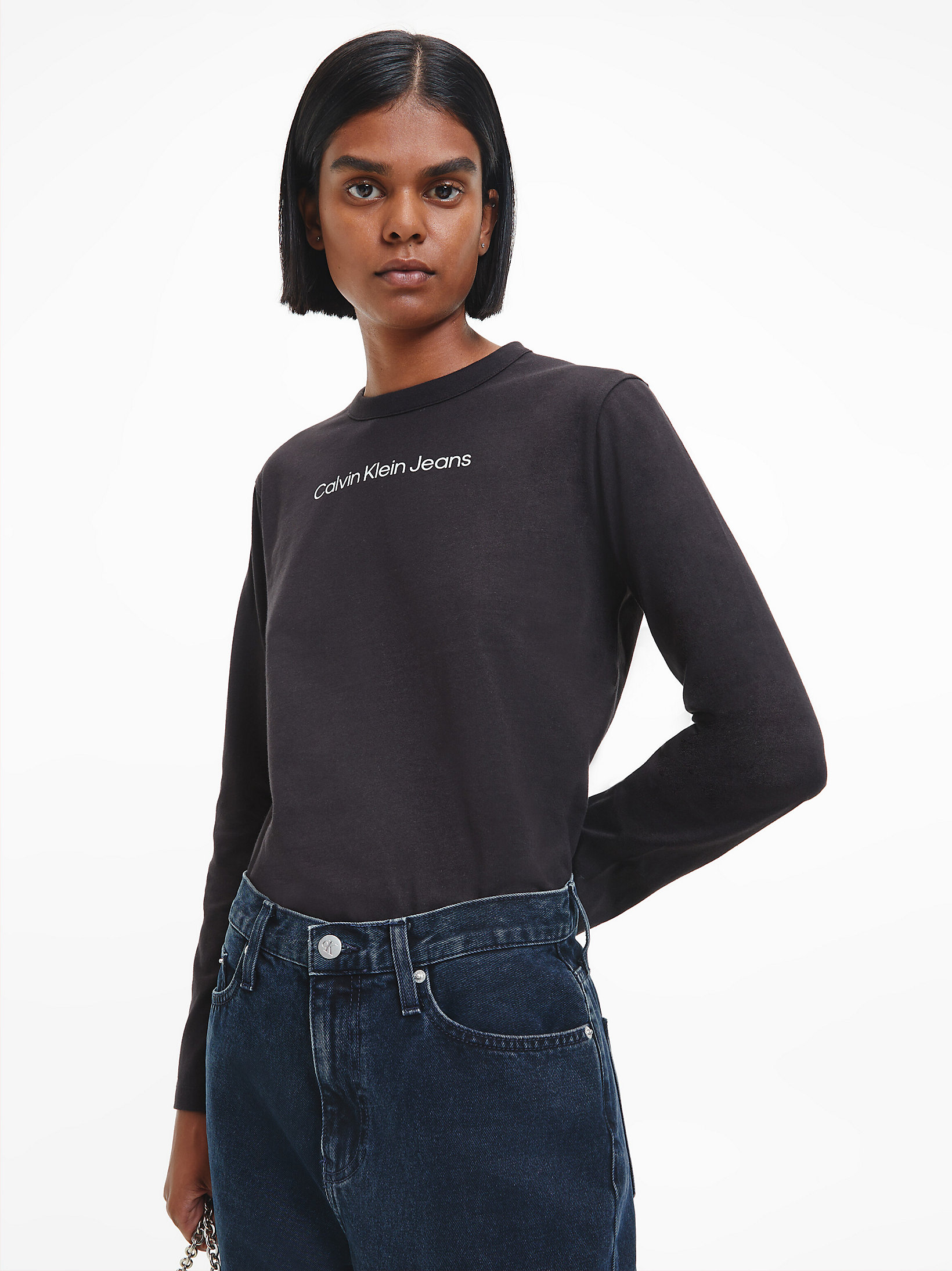 T-Shirt In Cotone Biologico A Maniche Lunghe > CK Black / Cirrus Grey > undefined donna > Calvin Klein