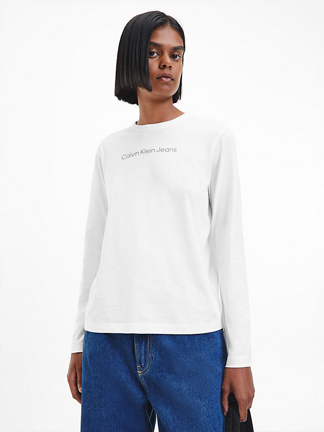 Bright White / Perfect Taupe Organic Cotton Long Sleeve T-Shirt undefined women Calvin Klein