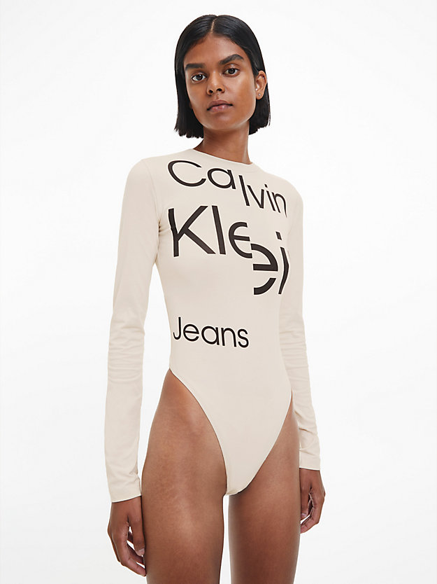 eggshell / ck black long sleeve bodysuit for women calvin klein jeans
