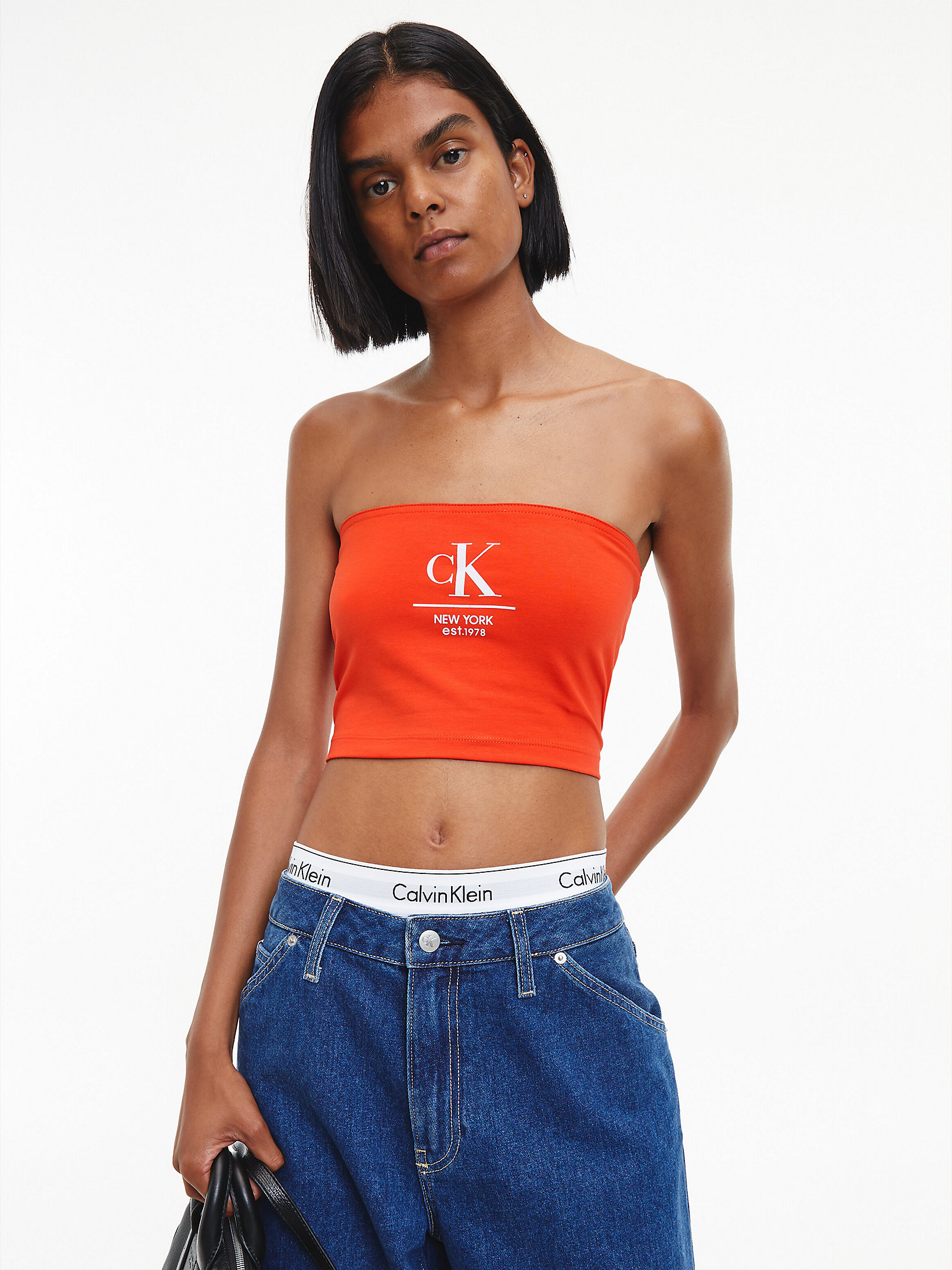 Top De Bandeau Con Logo > Coral Orange > undefined mujer > Calvin Klein