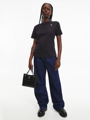 CK BLACK Schmales Monogramm-T-Shirt für Damen CALVIN KLEIN JEANS