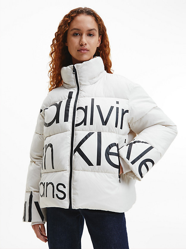 EGGSHELL / CK BLACK Recycled Polyester Logo Puffer Jacket for women CALVIN KLEIN JEANS