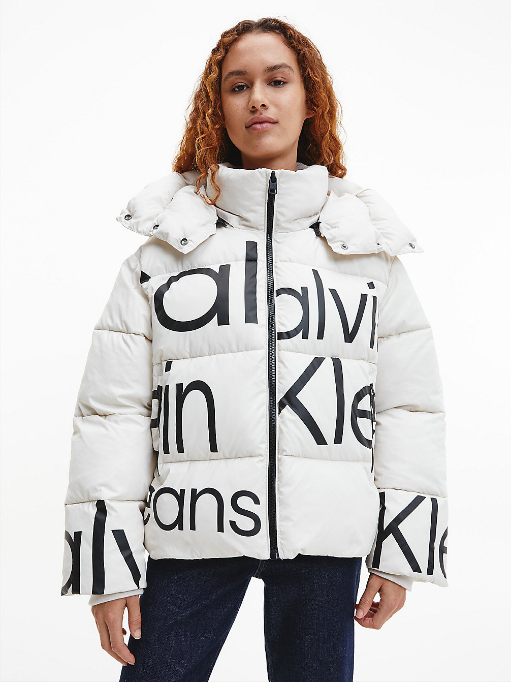 EGGSHELL / CK BLACK Recycled Polyester Logo Puffer Jacket undefined women Calvin Klein