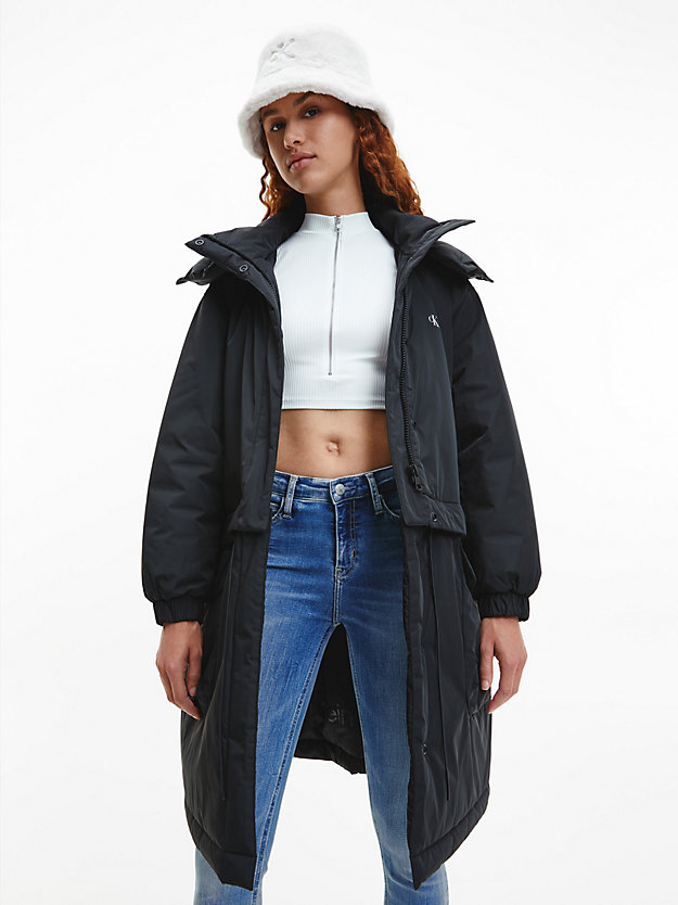 ck black oversized 2-in-1 parka coat for women calvin klein jeans