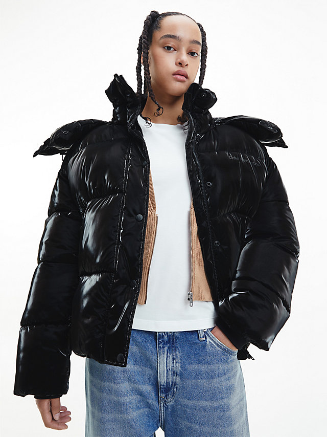 CK Black Oversized Shiny Puffer Jacket undefined women Calvin Klein