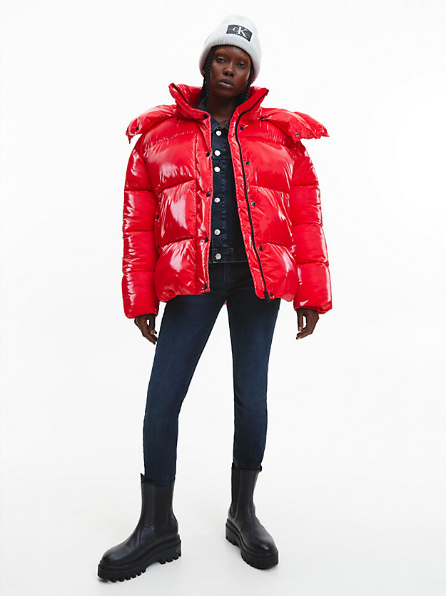 CANDY APPLE Oversized Shiny Puffer Jacket for women CALVIN KLEIN JEANS