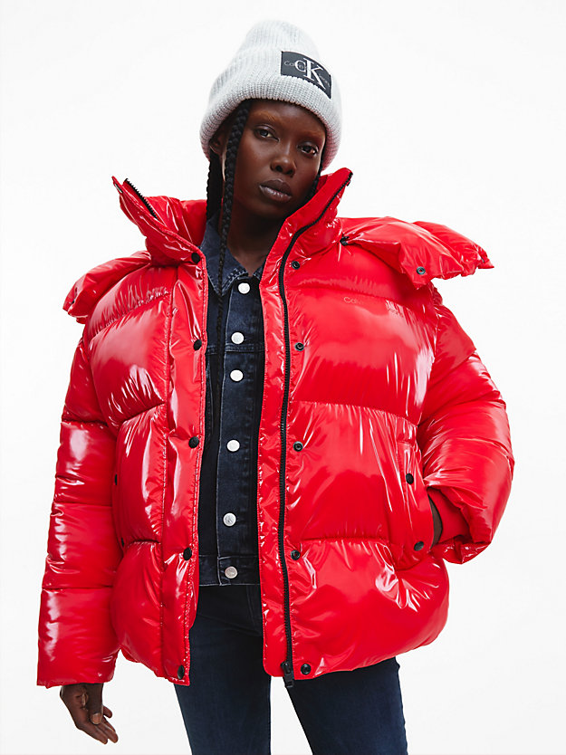 CANDY APPLE Oversized Shiny Puffer Jacket for women CALVIN KLEIN JEANS