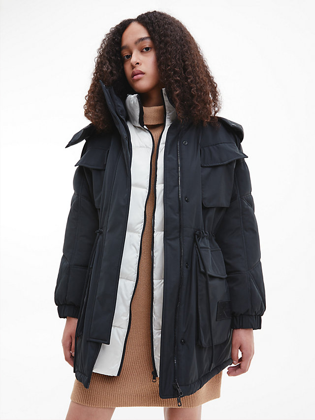 CK Black Recycled Polyester Parka Coat undefined women Calvin Klein
