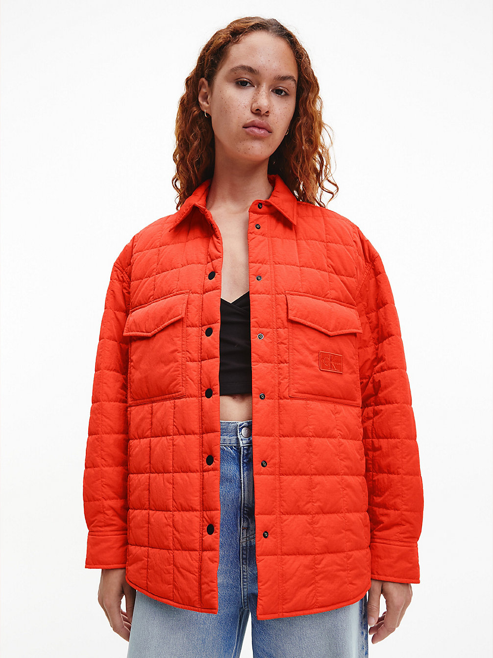 CORAL ORANGE Recycled Nylon Quilted Shirt Jacket undefined women Calvin Klein