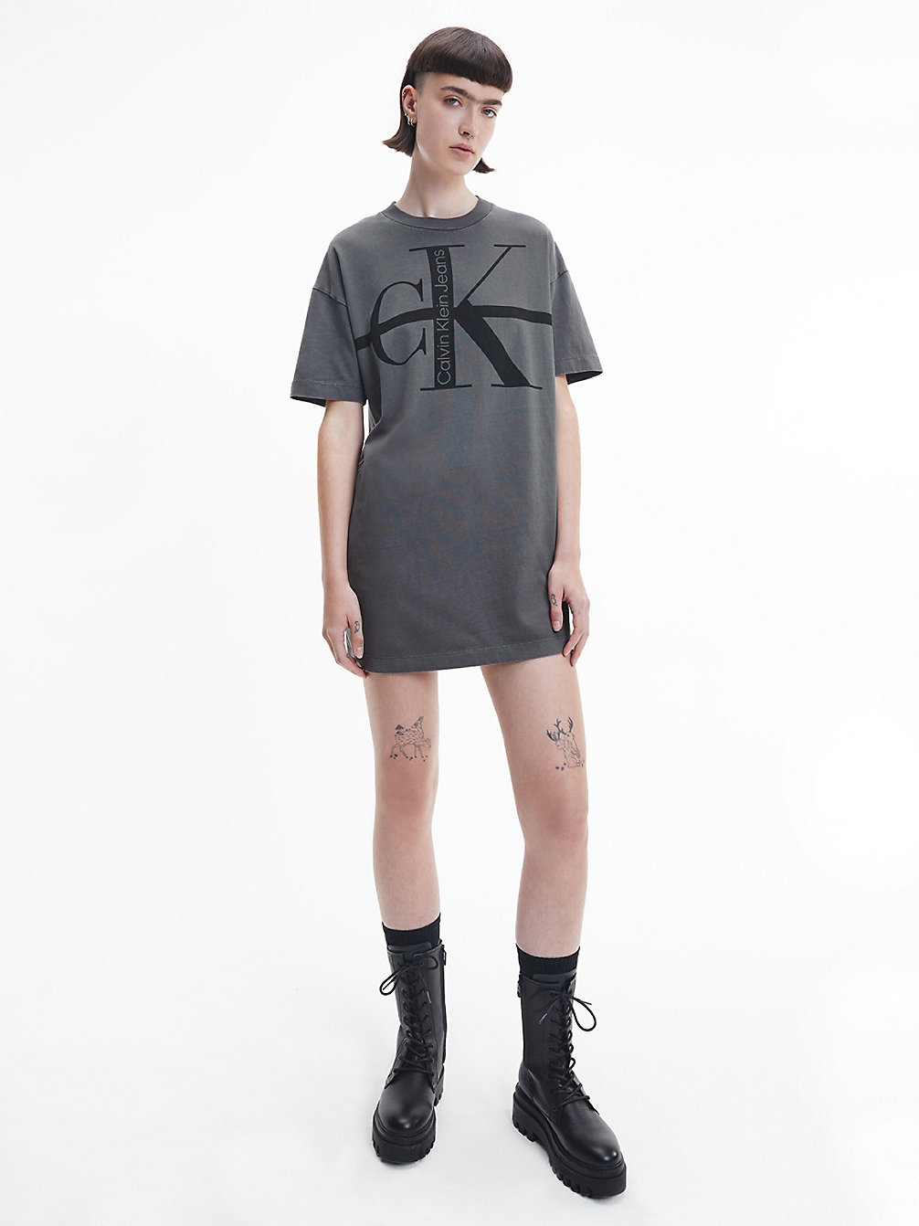INDUSTRIAL GREY Abito A T-Shirt Con Monogramma Dal Taglio Relaxed undefined donna Calvin Klein