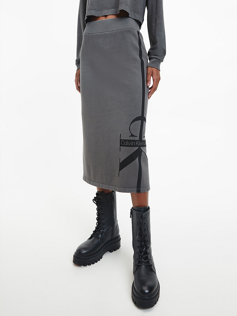 INDUSTRIAL GREY Jupe Longueur Midi En Éponge De Coton Avec Logo undefined femmes Calvin Klein