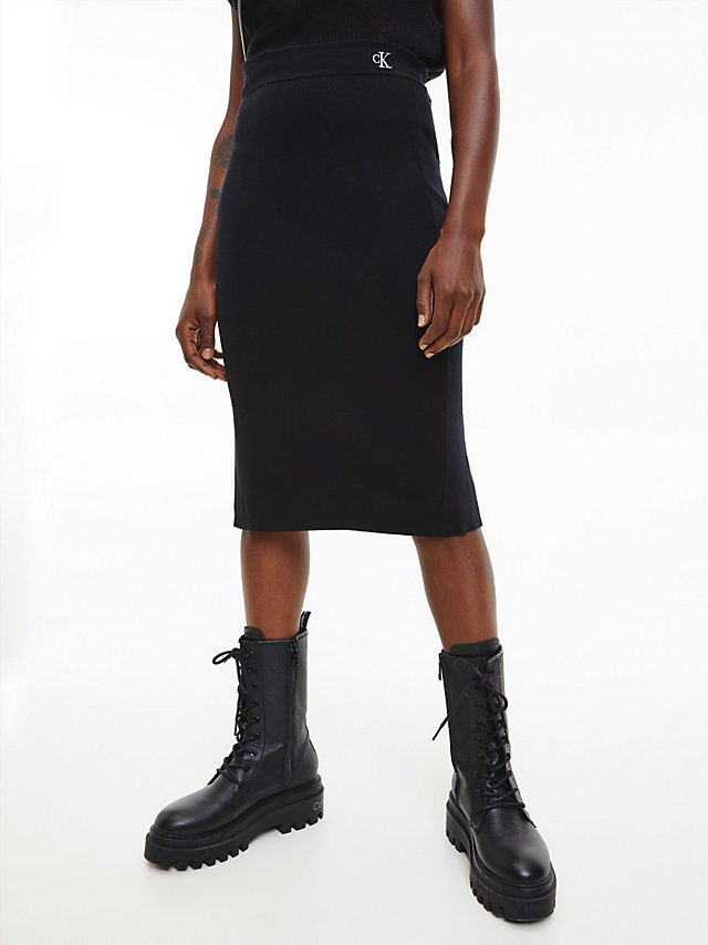 CK Black Stretch Knit Midi Skirt undefined women Calvin Klein