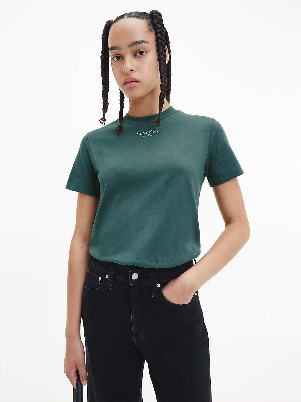 DARK SEAWEED T-Shirt In Cotone Biologico Con Logo undefined donna Calvin Klein